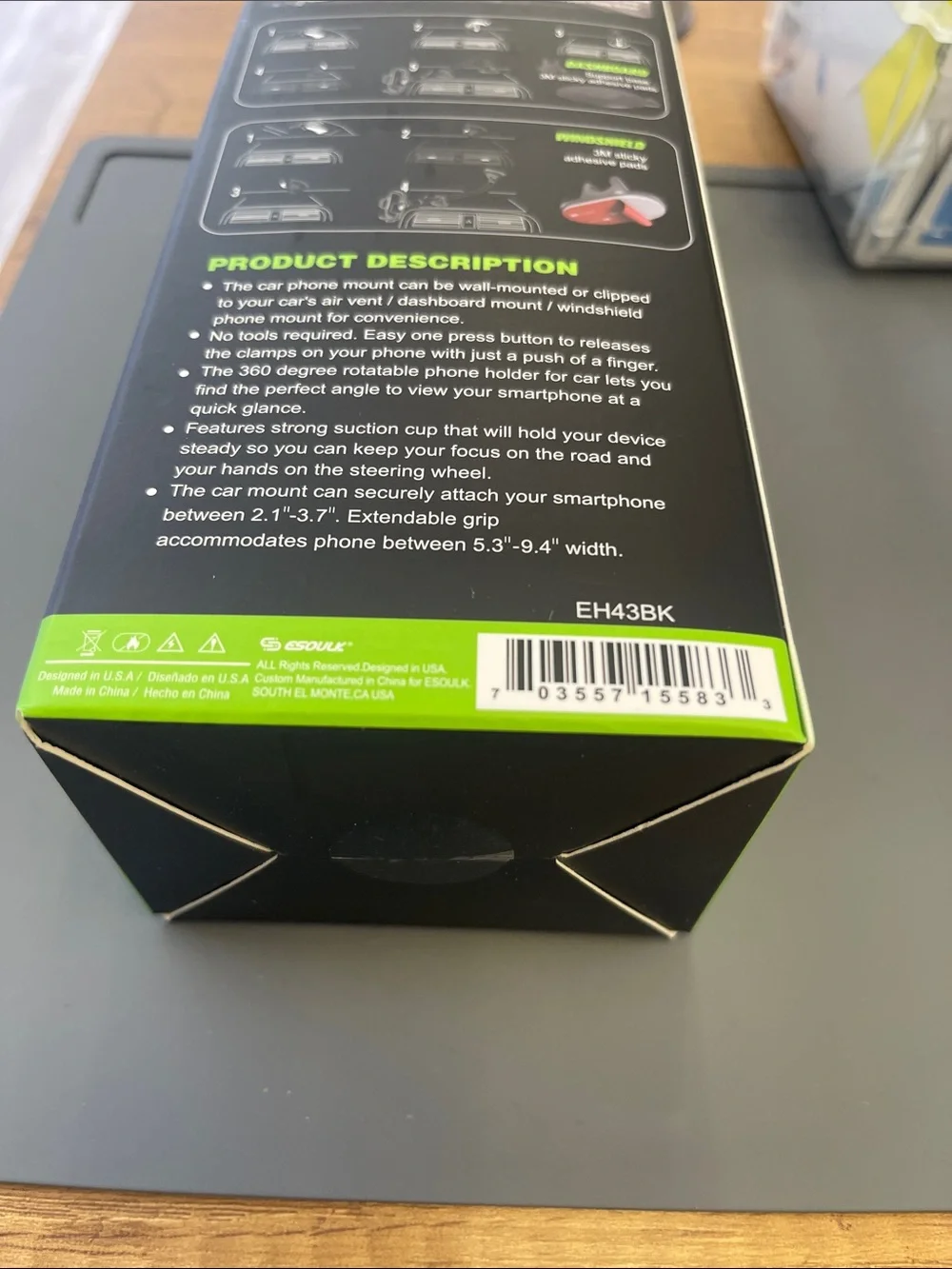 Esoulk Universal Car Mount in Black and Green